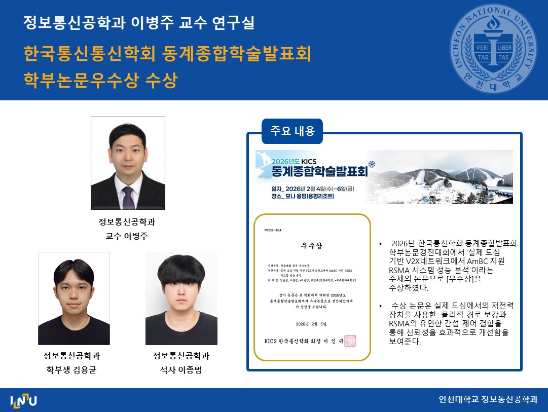 이병주교수_한국통신통신학회 동계종합학술발표회 학부논문우수상 수상