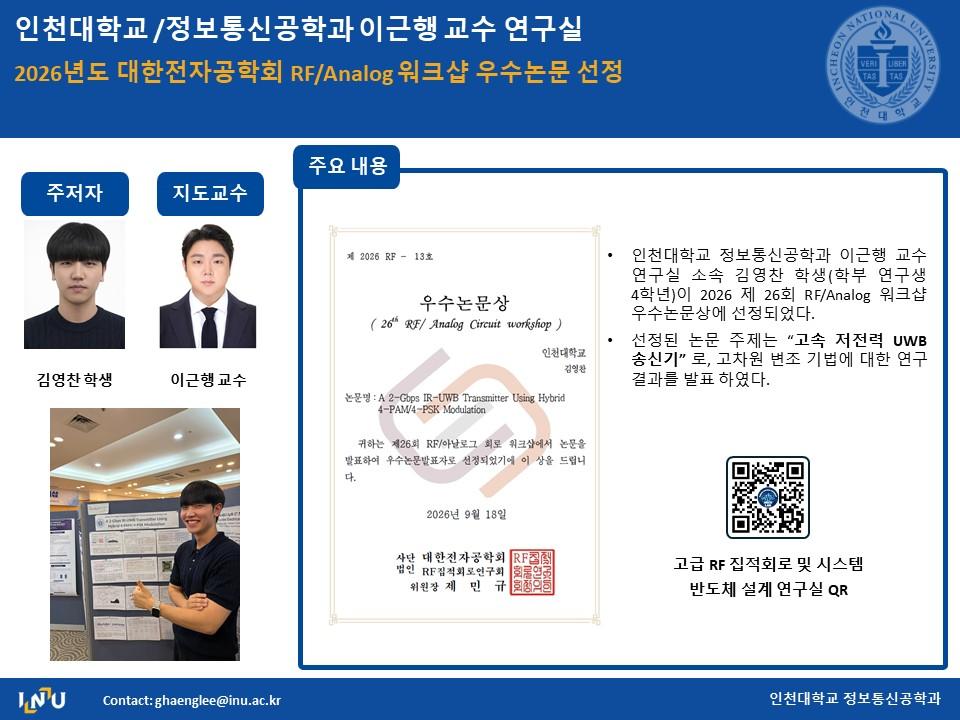 이근행 교수 연구실(4학년 김영찬) 2026년도 대한전자공학회 RF/Analog 워크샵 우수논문 선정 첨부 이미지